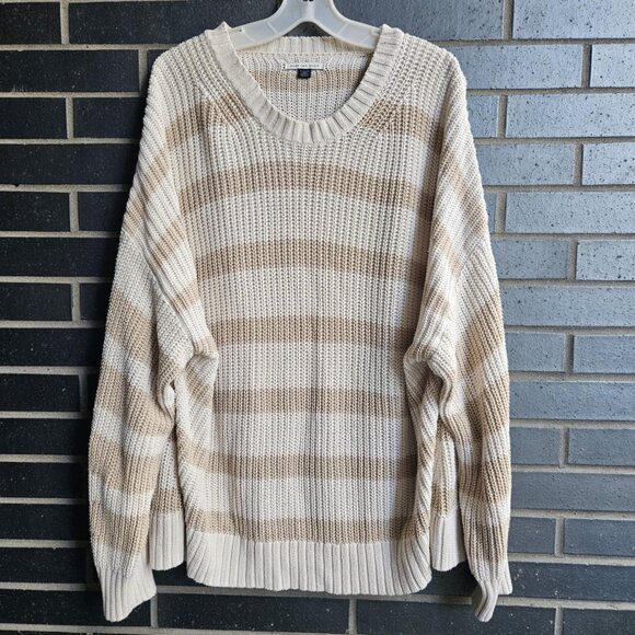 American Eagle AE Women's Cream & Tan Striped Long Sleeve Knit Sweater Size XL - Picture 12 of 13
